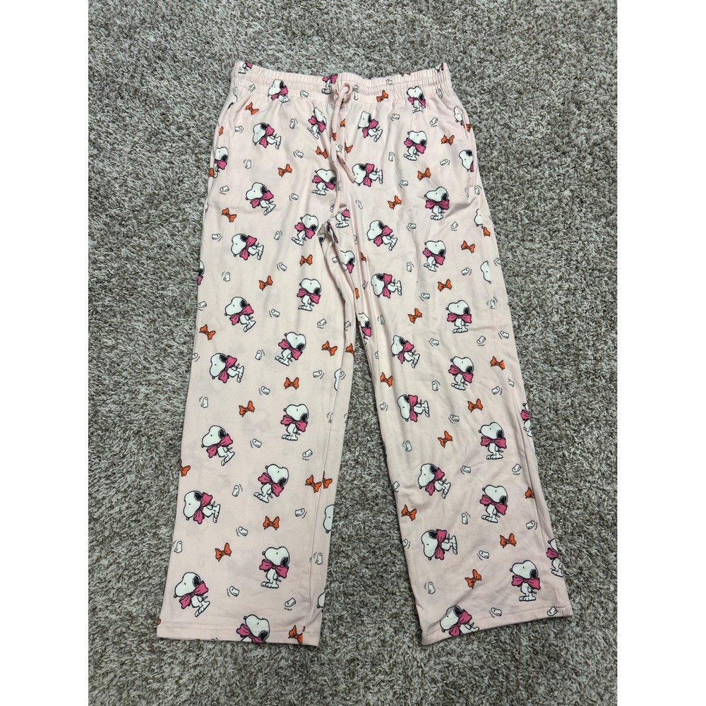 Peanuts Snoopy Pajama Pants Pink All Over Print Lounge Bottoms Large